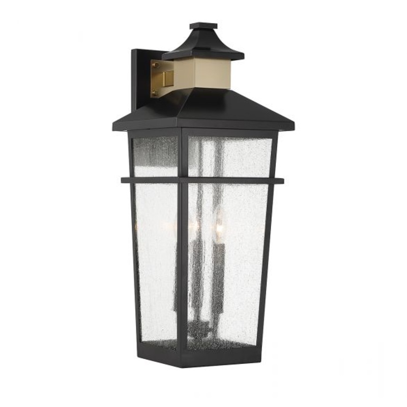 Kingsley 3-Light Outdoor Wall Lantern in Matte Black with Warm Brass Accents - I58423339139