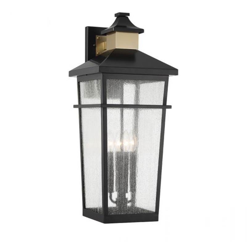 Kingsley 4-Light Outdoor Wall Lantern in Matte Black with Warm Brass Accents - I58423339141