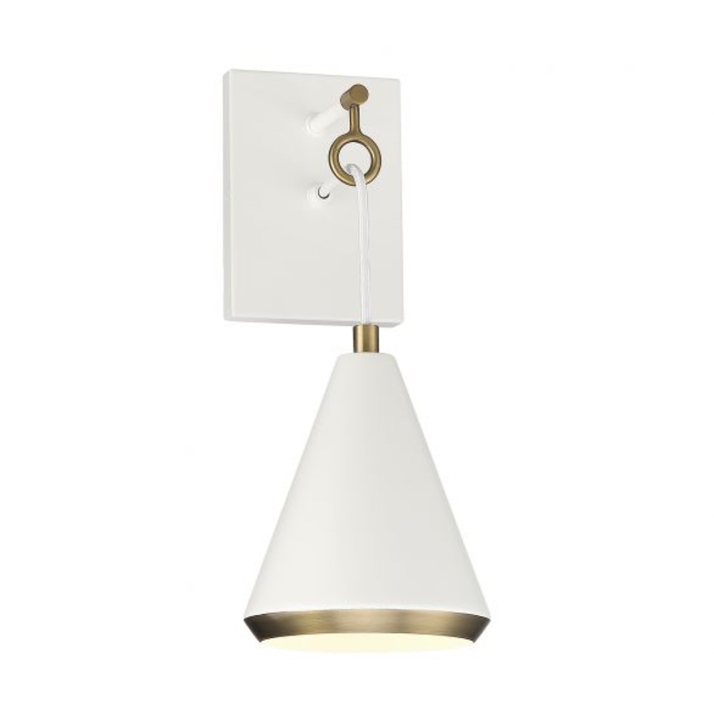 1-Light Wall Sconce in White with Natural Brass - I58423338962
