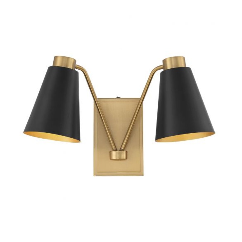 2-Light Wall Sconce in Matte Black with Natural Brass - I58423338959