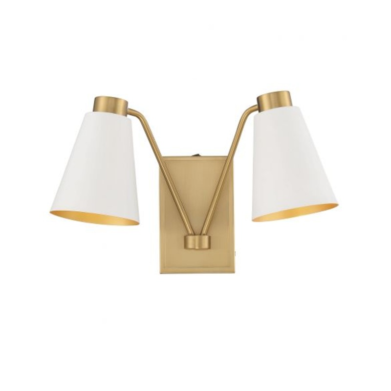 2-Light Wall Sconce in White with Natural Brass - I58423338963