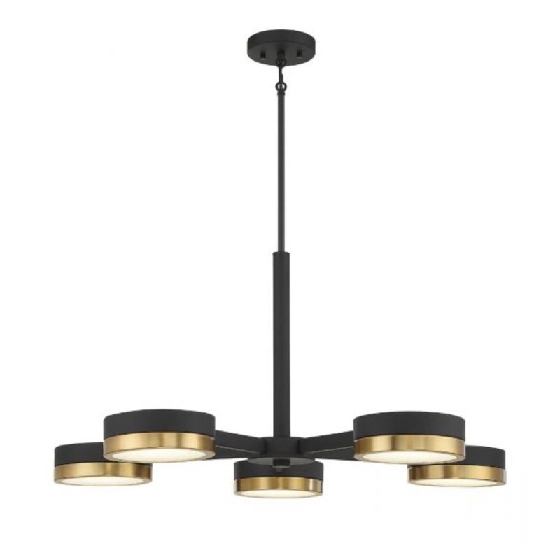 Ashor 5-Light LED Chandelier in Matte Black with Warm Brass Accents - I58423338772