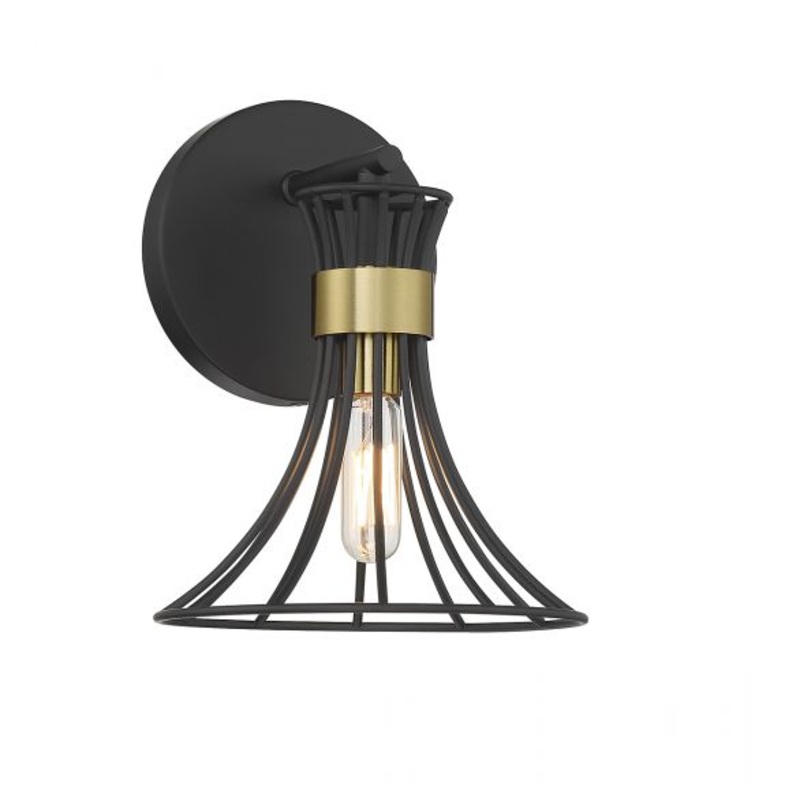 Breur 1-Light Wall Sconce in Matte Black with Warm Brass Accents - I58423338781