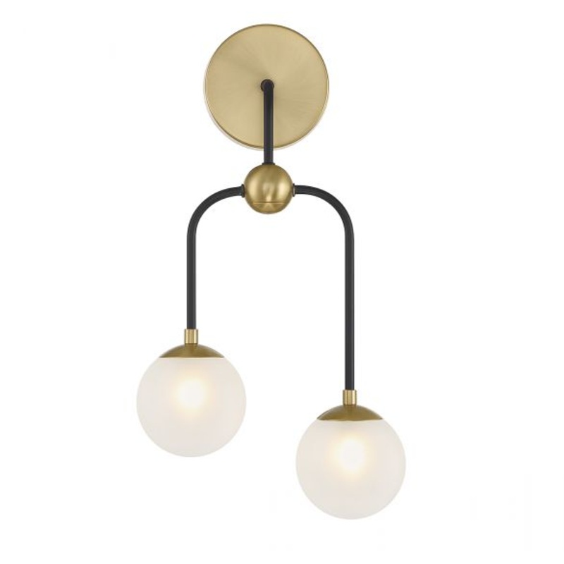 Couplet 2-Light Wall Sconce in Matte Black with Warm Brass Accents - I58423338790