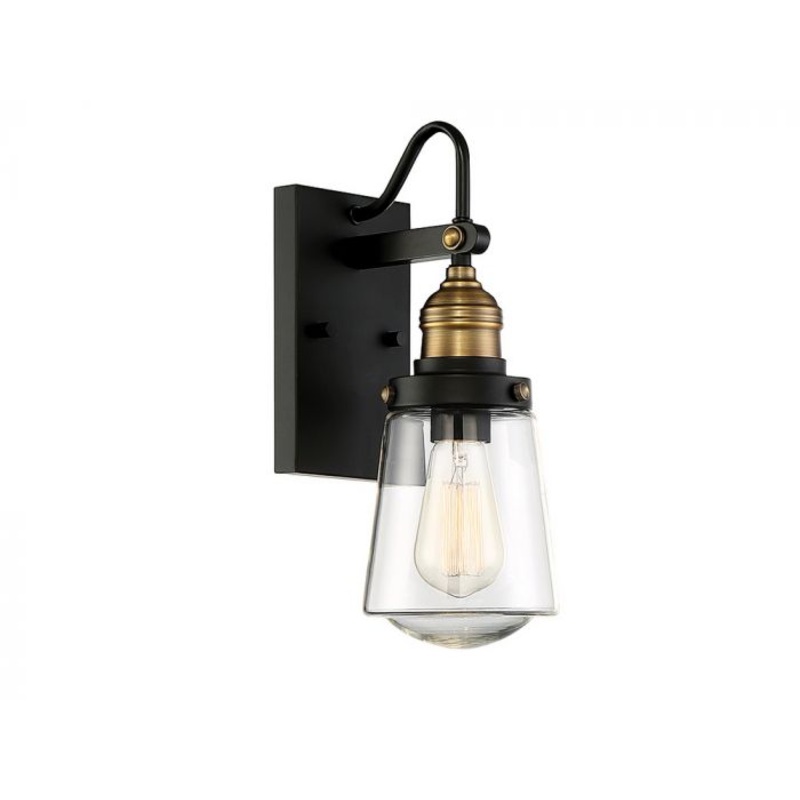 Macauley 1-Light Outdoor Wall Lantern in Vintage Black with Warm Brass - I58423338894