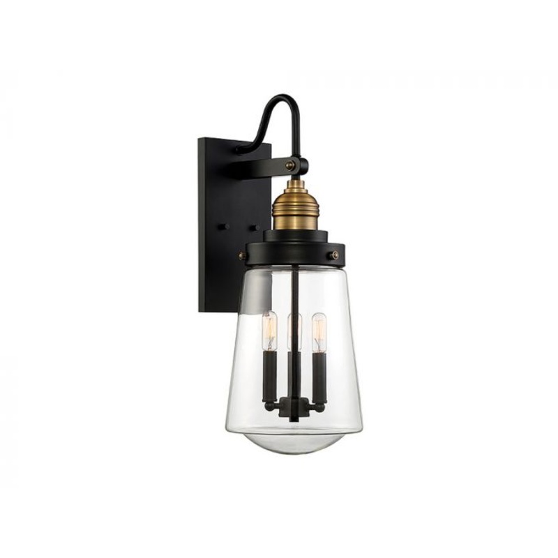 Macauley 3-Light Outdoor Wall Lantern in Vintage Black with Warm Brass - I58423338883