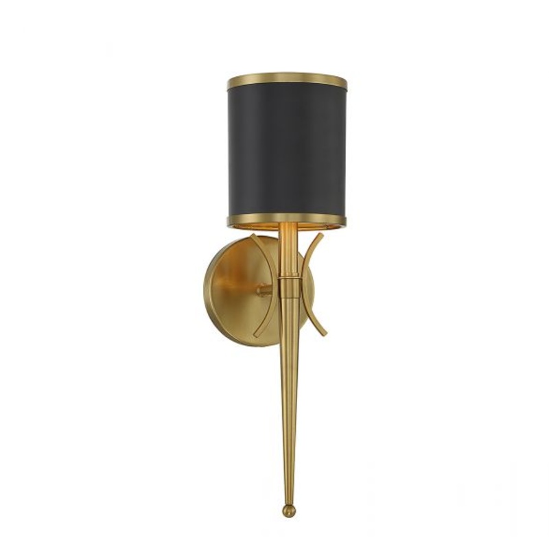 Quincy 1-Light Wall Sconce in Matte Black with Warm Brass Accents - I58423338779