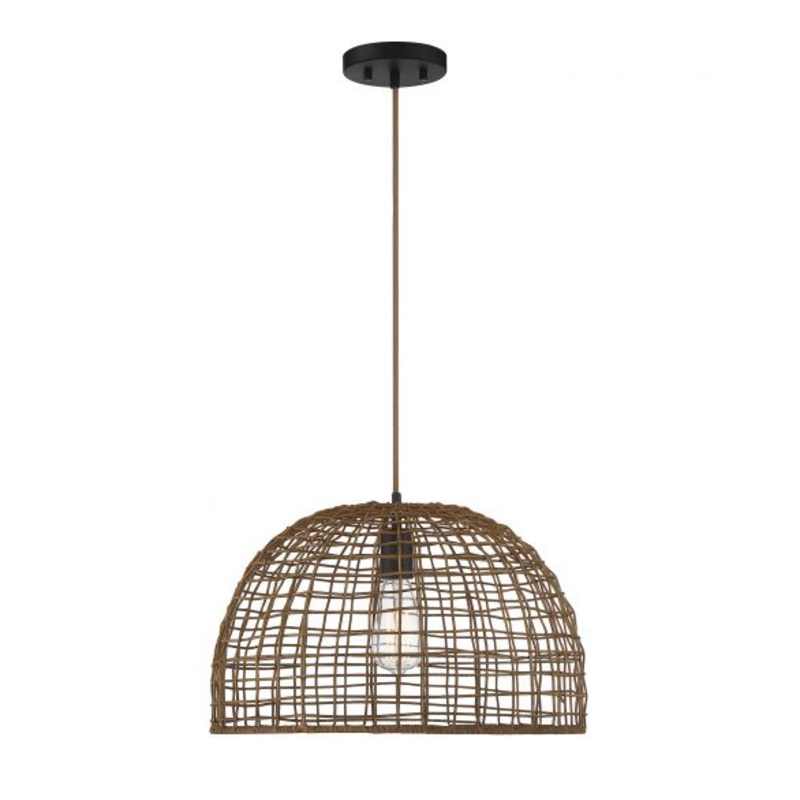 1-Light Pendant in Dark Rattan with A Dark Brown Socket - I58423338617