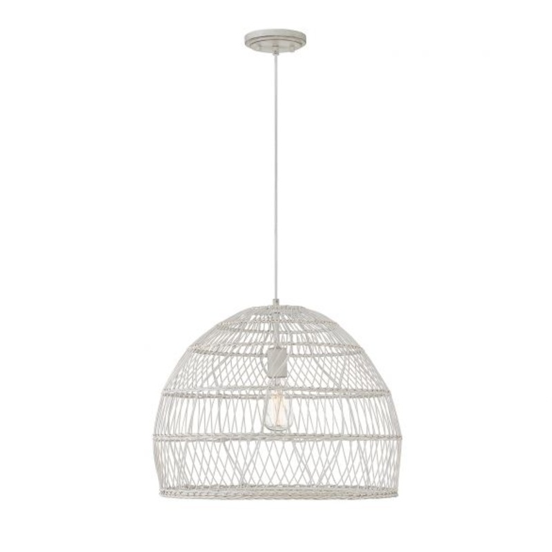 1-Light Pendant in White Rattan with A White Socket - I58423338618