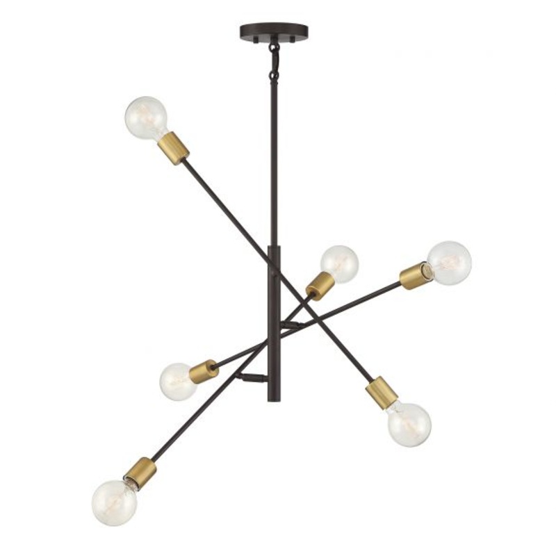 6-Light Chandelier in Oil Rubbed Bronze with Natural Brass - I58423338734