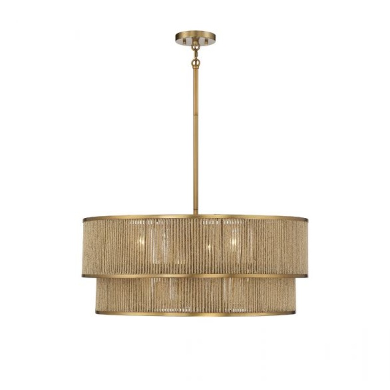 Ashburn 6-Light Pendant in Warm Brass and Rope - I58423338584