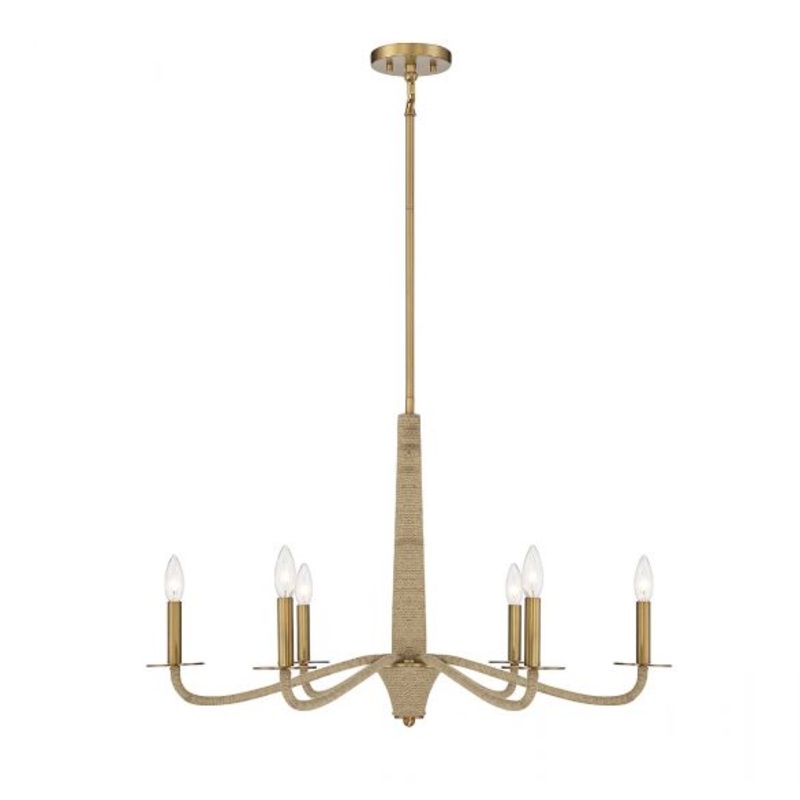 Cannon 6-Light Chandelier in Warm Brass and Rope - I58423338676