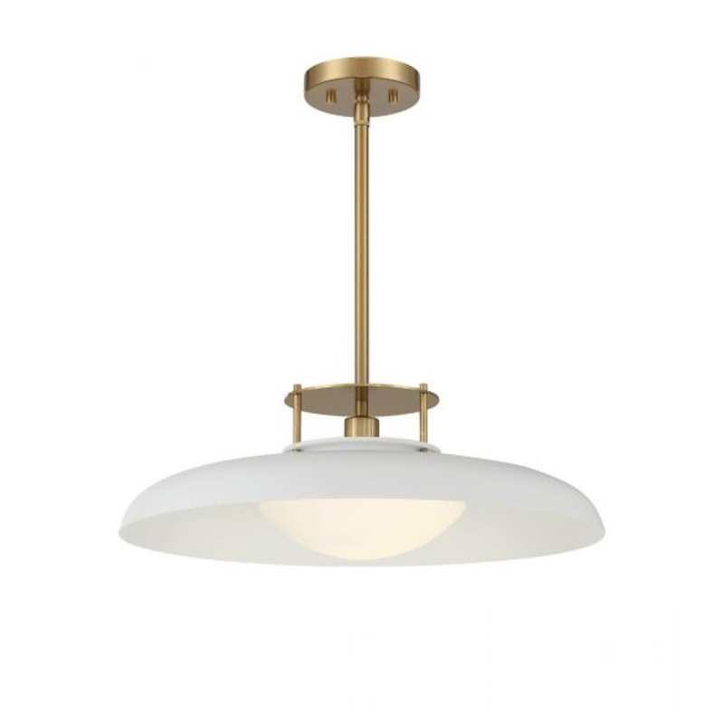 Gavin 1-Light Pendant in White with Warm Brass Accents - I58423338576