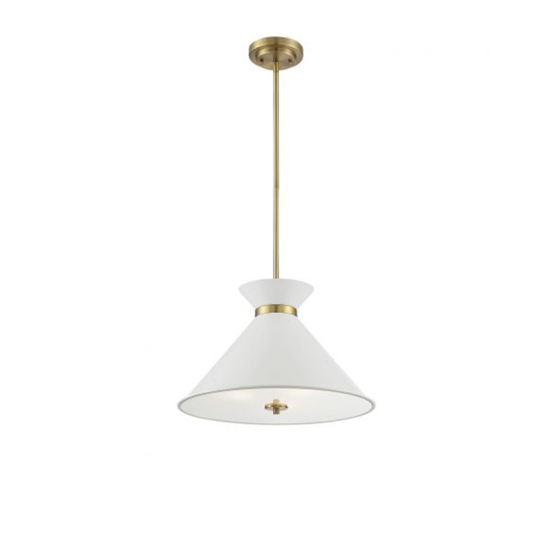 Lamar 3-Light Pendant in White with Brass Accents - I58423338598