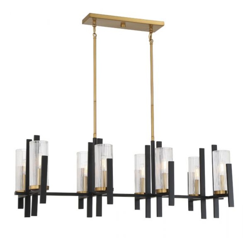 Midland 8-Light Linear Chandelier in Matte Black with Warm Brass Accents - I58423338675