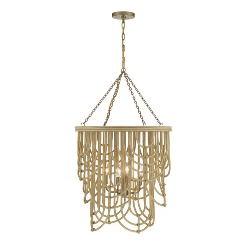 Bremen 4-Light Pendant in Burnished Brass with Natural Rattan - I58423338368