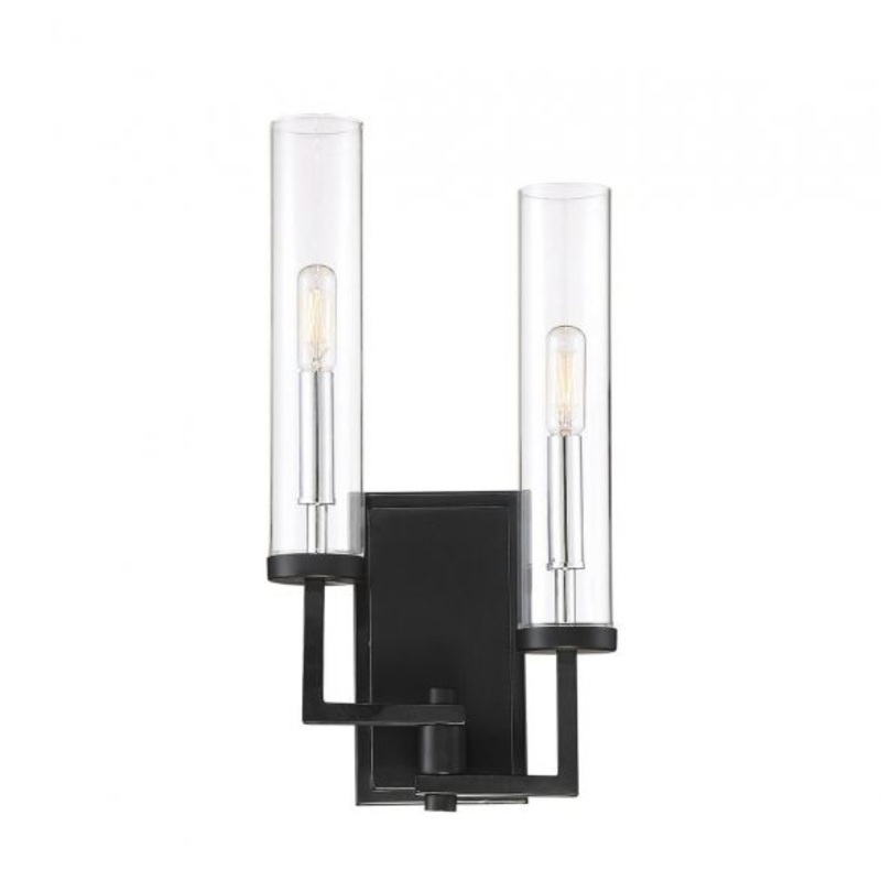 Folsom 2-Light Adjustable Wall Sconce in Matte Black with Polished Chrome Accents - I58423338407