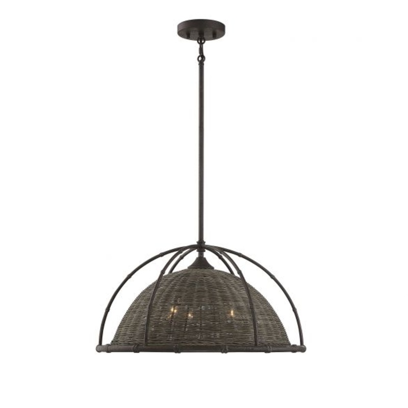 Trentino 3-Light Pendant in Gunsmoke with Gray Rattan - I58423338364