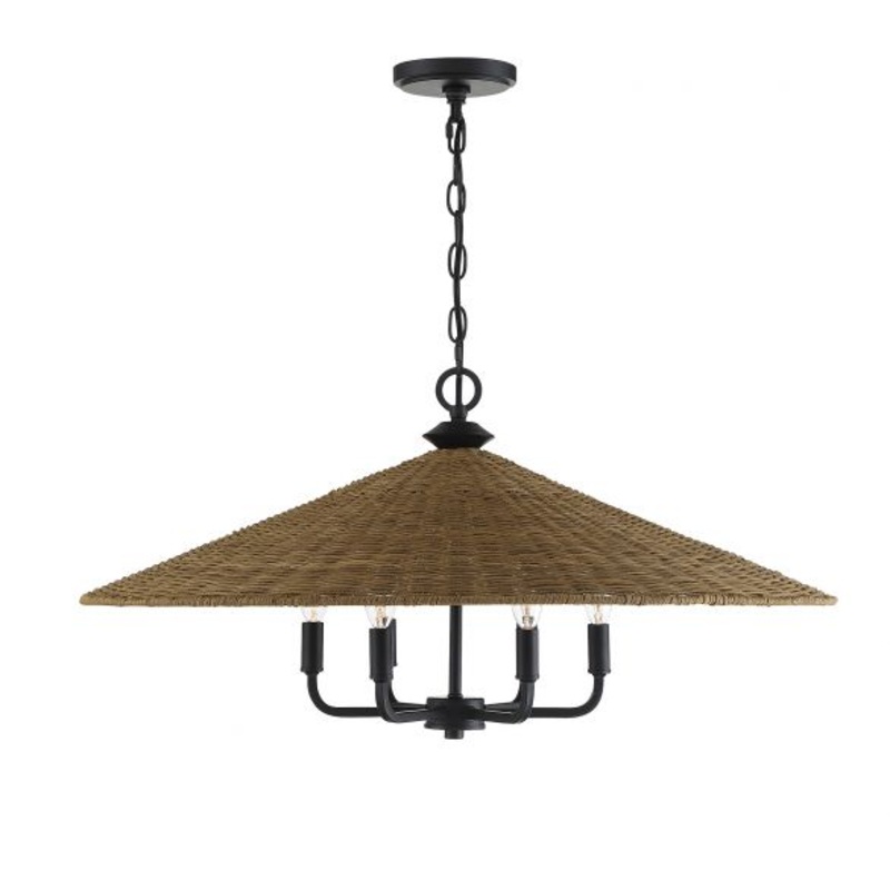 Eman 6-Light Pendant in Matte Black with Dark Rattan - I58423338305
