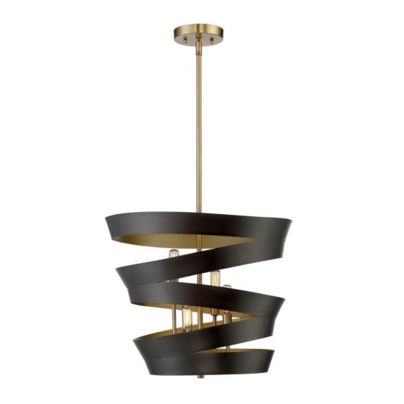 4-Light Pendant in Matte Black with Gold - I58423337972