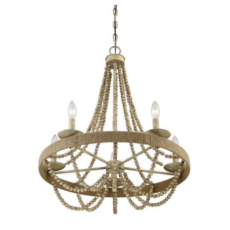 5-Light Chandelier in Natural Wood with Rope - I58423338048