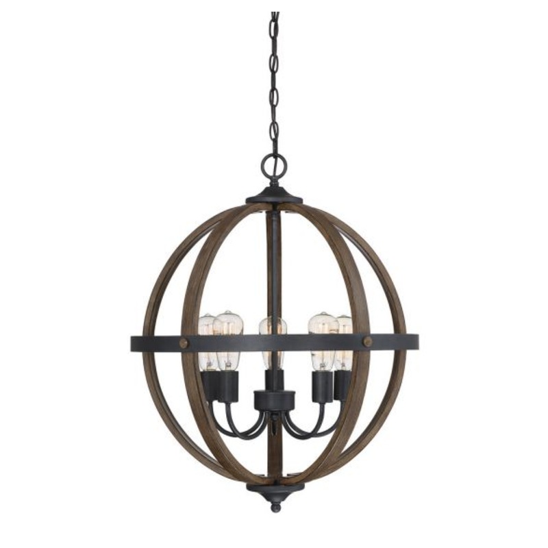 5-Light Chandelier in Wood with Black - I58423337974