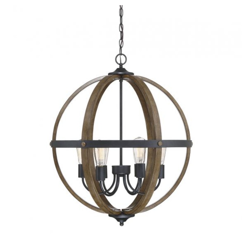 6-Light Pendant in Wood with Black - I58423337976