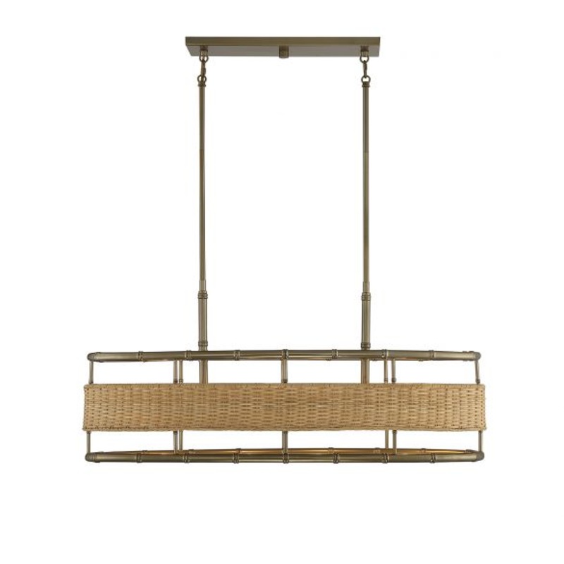 Arcadia 4-Light Linear Chandelier in Burnished Brass with Natural Rattan - I58423338026