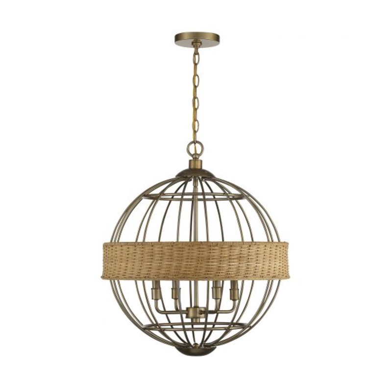 Boreal 4-Light Pendant in Burnished Brass with Natural Rattan - I58423338031