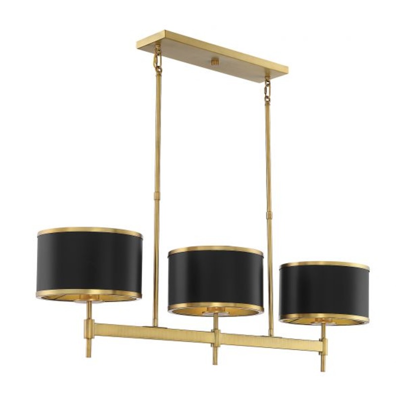 Delphi 3-Light Linear Chandelier in Matte Black with Warm Brass Accents - I58423338027