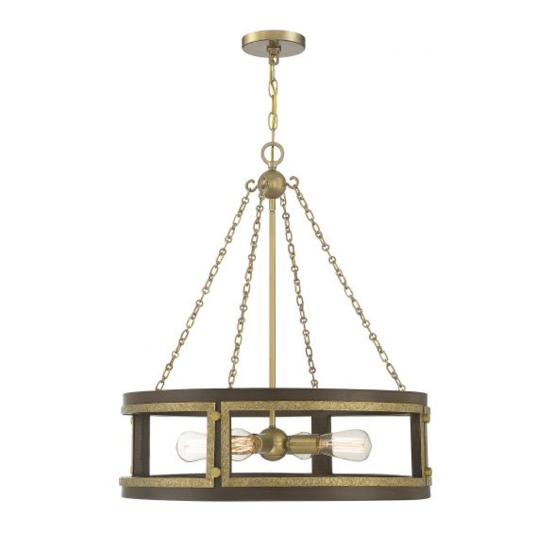 Lakefield 4-Light Pendant in Burnished Brass with Walnut - I58423338033