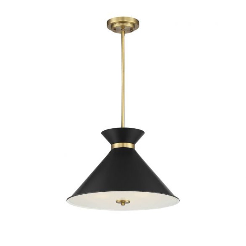 Lamar 3-Light Pendant in Matte Black with Warm Brass Accents - I58423337983