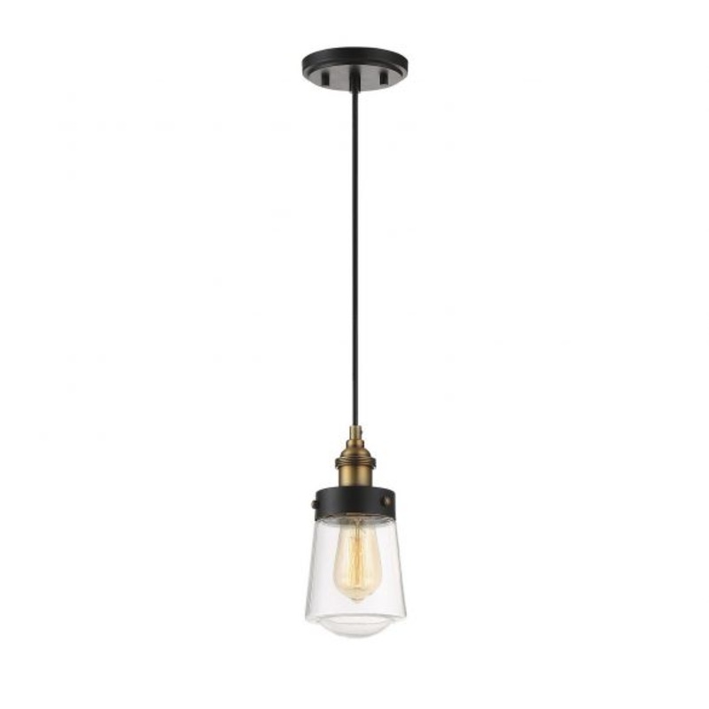 Macauley 1-Light Mini-Pendant in Vintage Black with Warm Brass - I58423337975