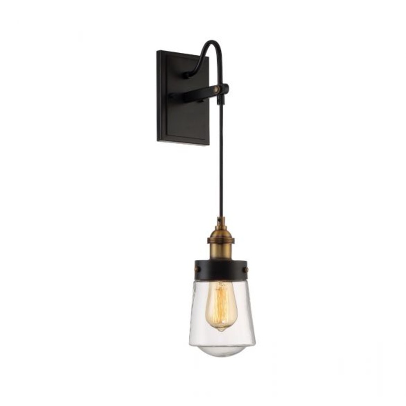 Macauley 1-Light Wall Sconce in Vintage Black with Warm Brass - I58423337956