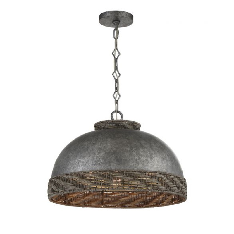 Tripoli 3-Light Pendant in Mottled Zinc with Gray Rattan - I58423338035