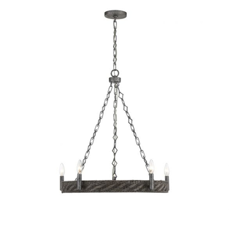 Tripoli 5-Light Chandelier in Mottled Zinc with Gray Rattan - I58423338029